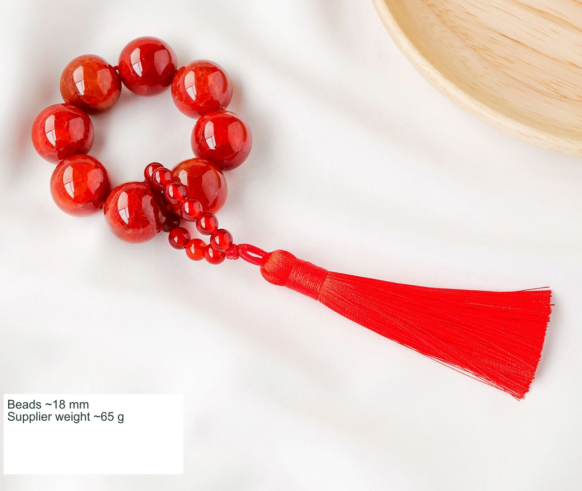 Red Agate prayer-bead and tassel style with English approximate 18 mm and 65 g references