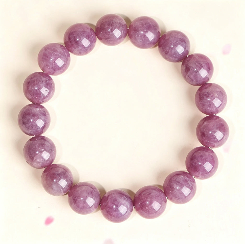 Original purple rose quartz supplier-labelled bracelet image; only empty advertising header or border cropped, beads unaltered; representative view, not a measured photograph of every bead-size option.