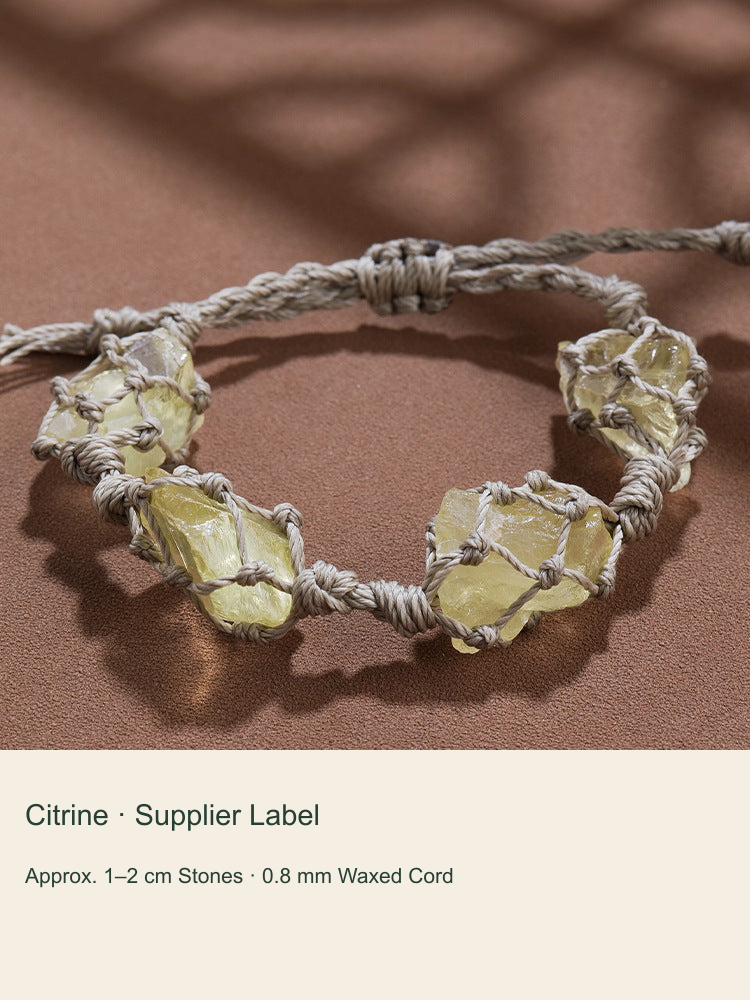 Original rough stone woven cord bracelet with English material and size labels