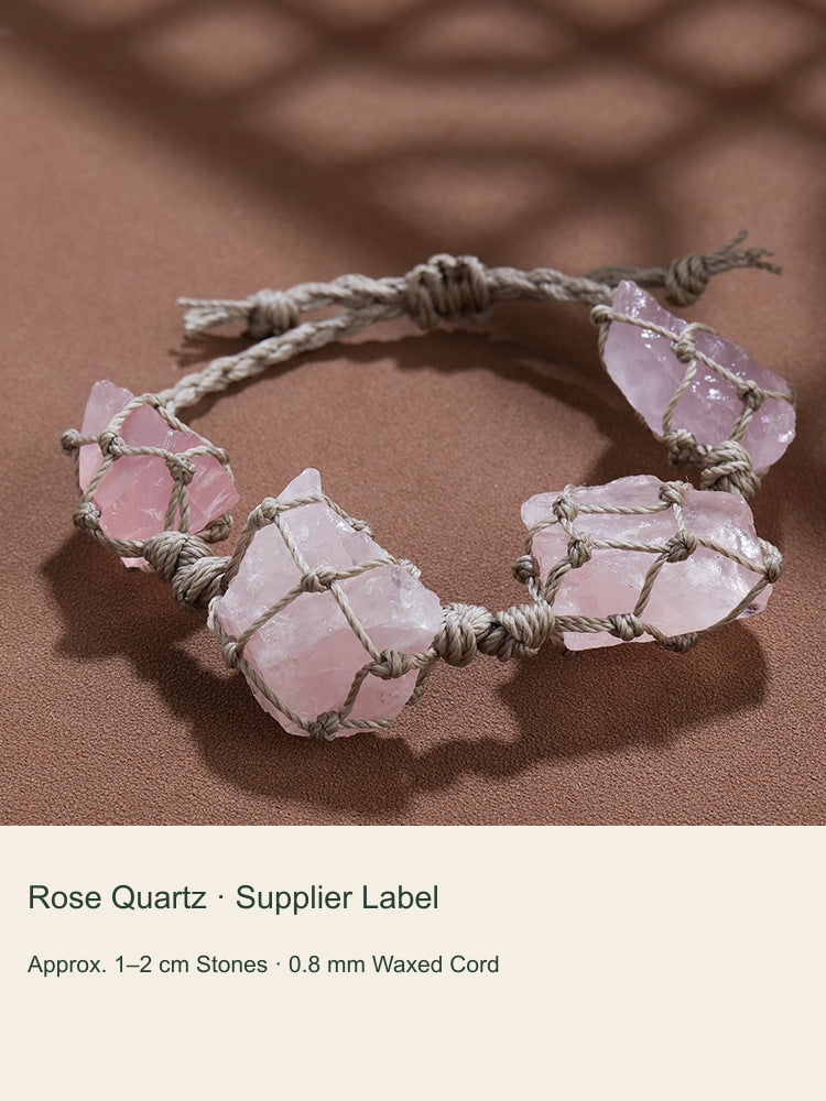 Original rough stone woven cord bracelet with English material and size labels