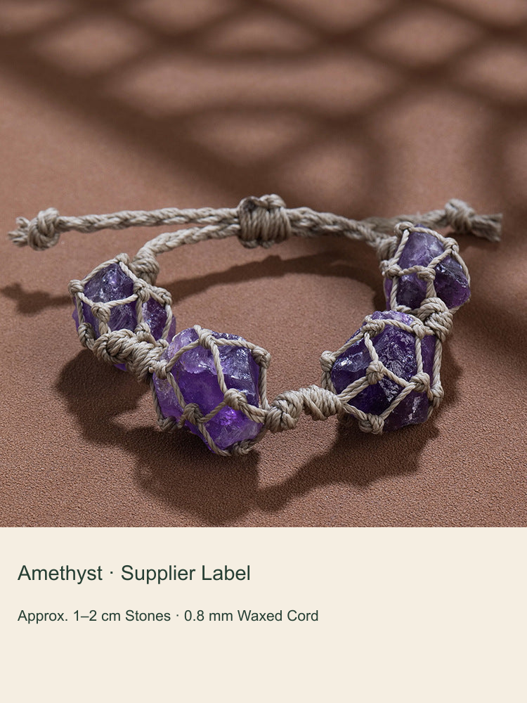 Original rough stone woven cord bracelet with English material and size labels