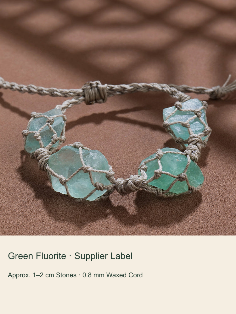 Original rough stone woven cord bracelet with English material and size labels