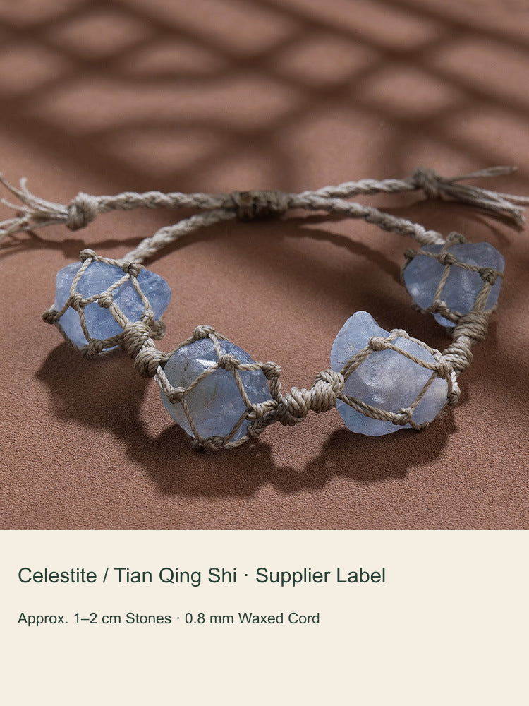 Original rough stone woven cord bracelet with English material and size labels