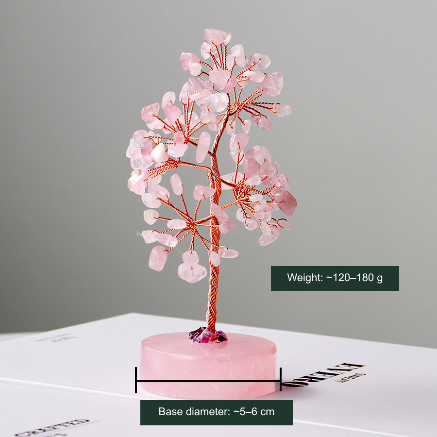 Rose Quartz disc-base tree — approximate 5–6 cm base, 120–180 g supplier reference