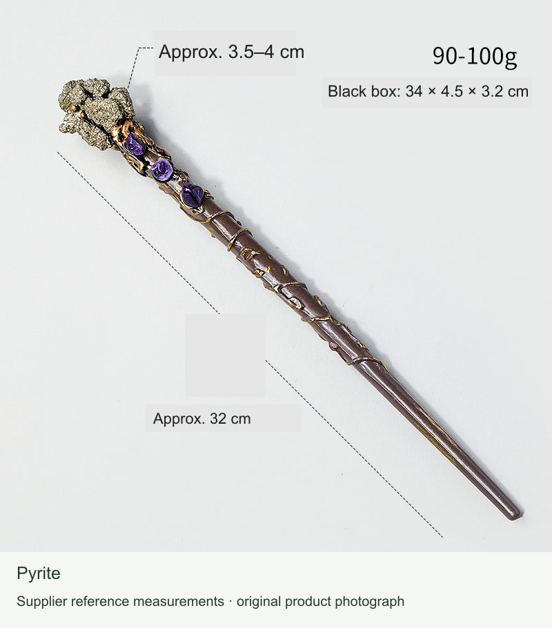 Pyrite decorative wand, original photo with English reference dimensions