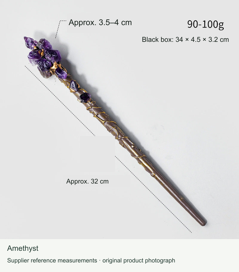 Amethyst decorative wand, original photo with English reference dimensions