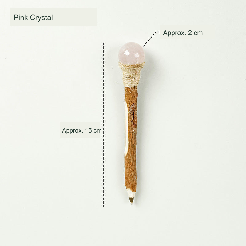 Wooden stone-top pen; original product photograph with English supplier material and approximate size labels.