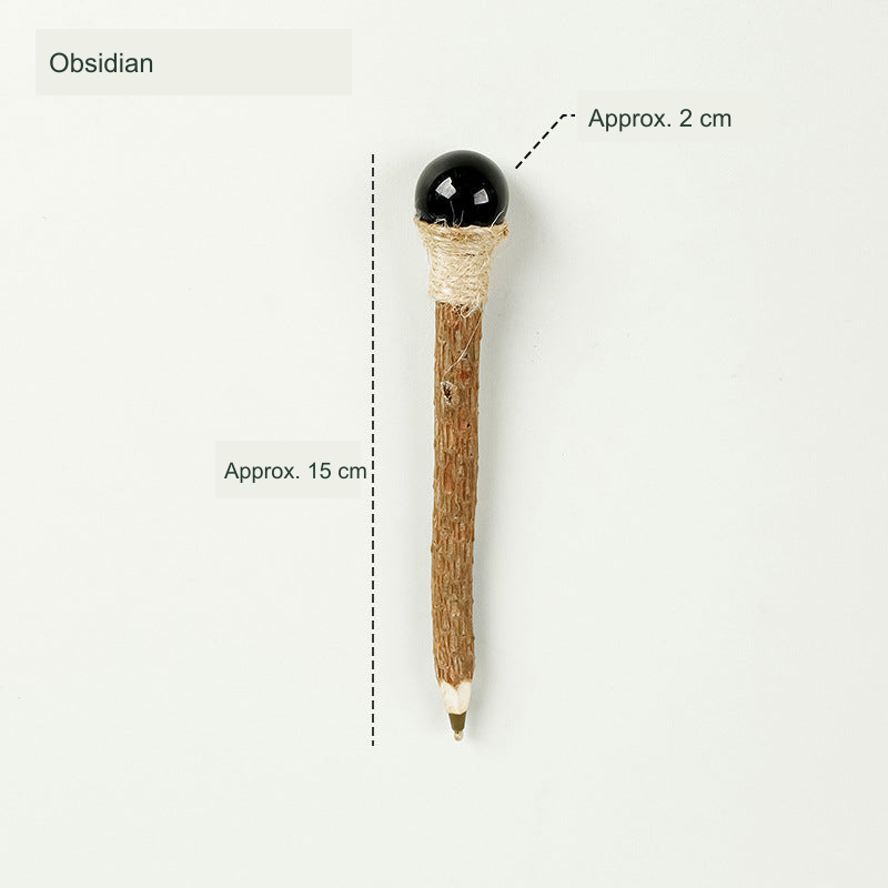 Wooden stone-top pen; original product photograph with English supplier material and approximate size labels.