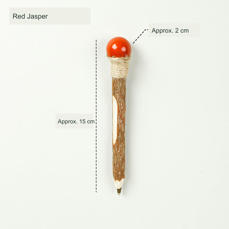 Wooden stone-top pen; original product photograph with English supplier material and approximate size labels.