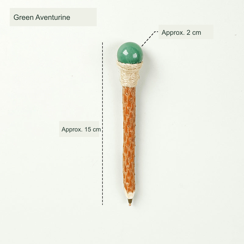 Wooden stone-top pen; original product photograph with English supplier material and approximate size labels.