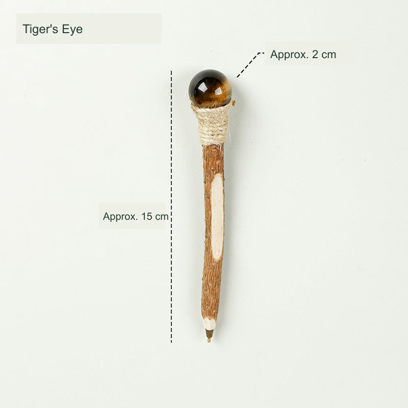 Wooden stone-top pen; original product photograph with English supplier material and approximate size labels.