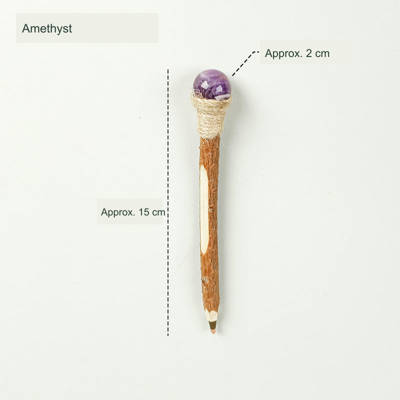 Wooden stone-top pen; original product photograph with English supplier material and approximate size labels.