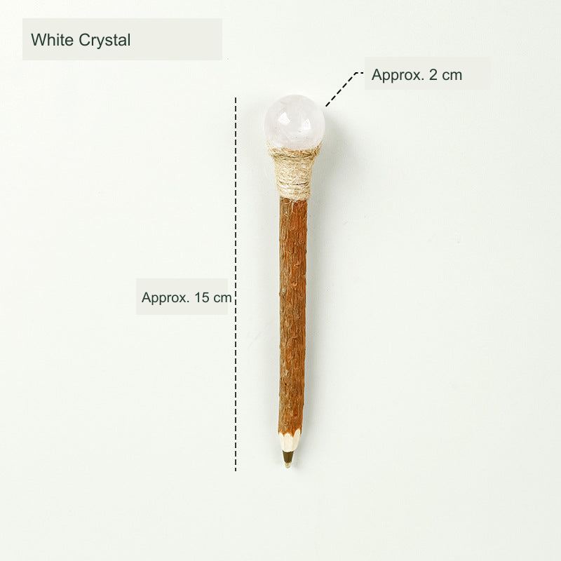 Wooden stone-top pen; original product photograph with English supplier material and approximate size labels.