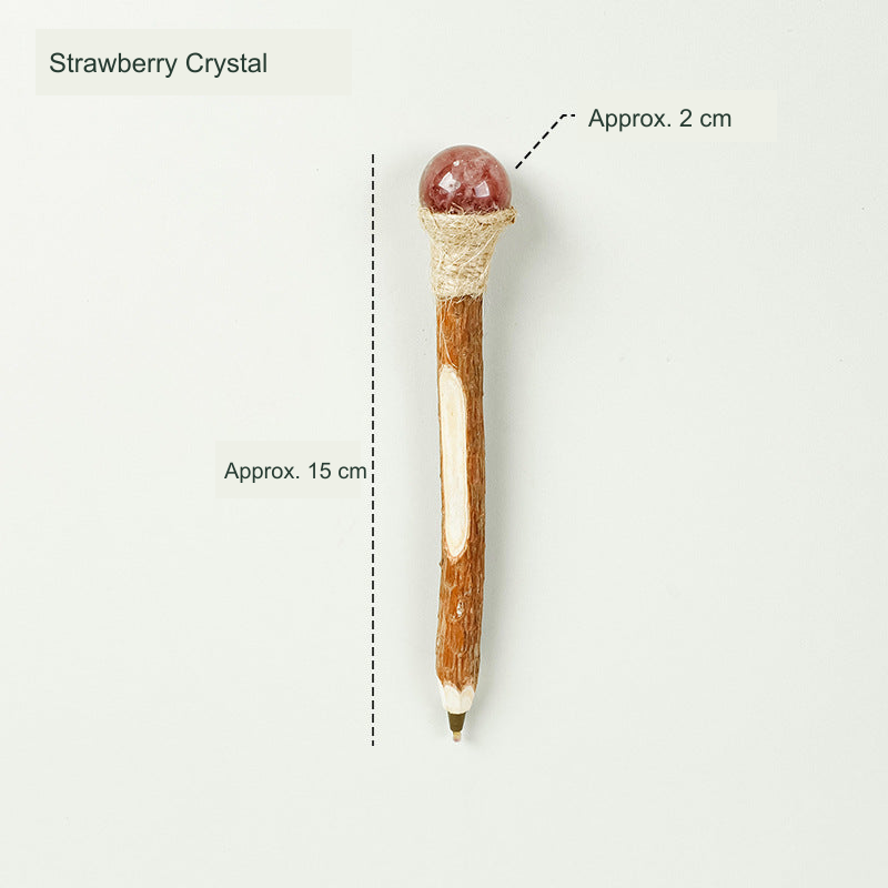 Wooden stone-top pen; original product photograph with English supplier material and approximate size labels.