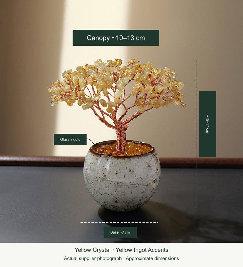 Crystal Tree in a Glazed Teacup — actual SKU photo with English dimensions