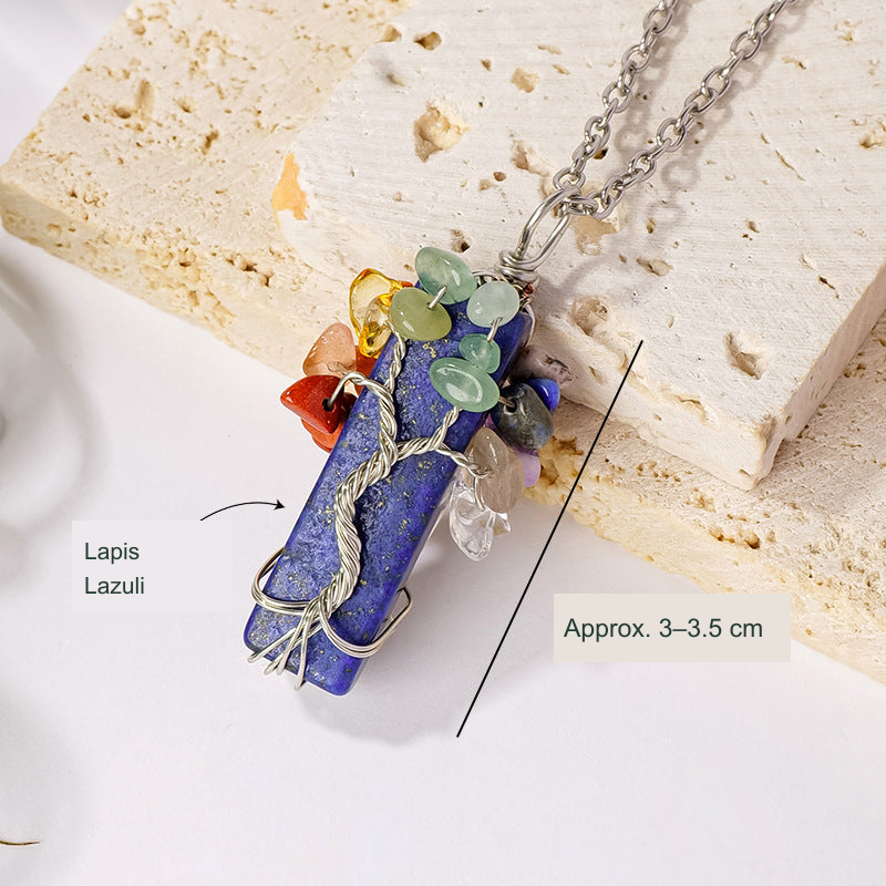 Lapis Lazuli tree-of-life wire-wrapped pendant, original photo with English material and size references