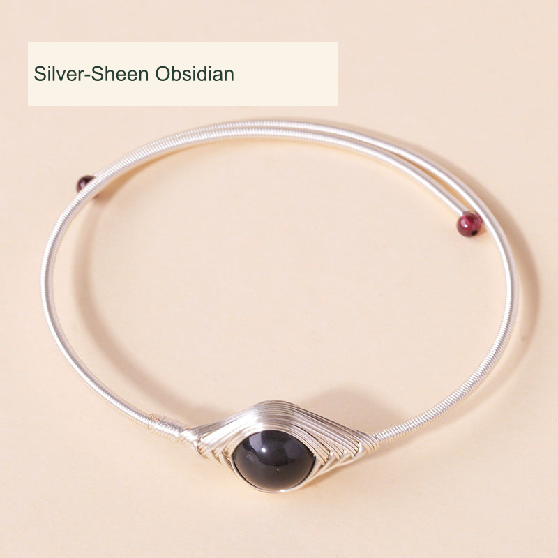 Silver-Sheen Obsidian Focal Bangle · ~10 mm original product photograph English supplier labels