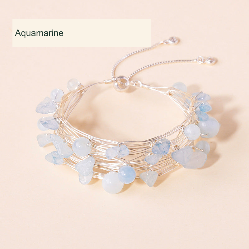 Aquamarine Bead & Chip Bangle · ~4–12 mm original product photograph English supplier labels