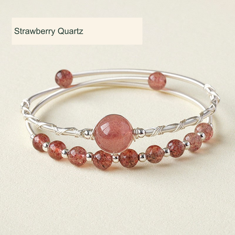 Strawberry Quartz Double-Row Cuff · ~3–11 mm original product photograph English supplier labels