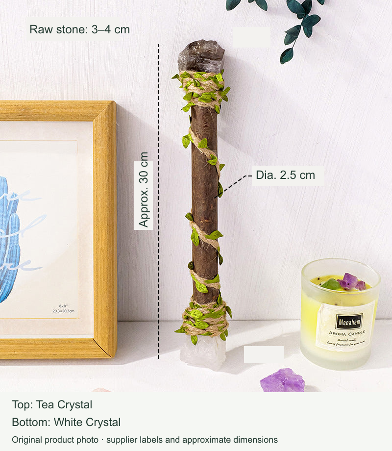 【Tea crystal+White crystal】Crystal Raw Stone Scepter original photo with English supplier labels and measurements