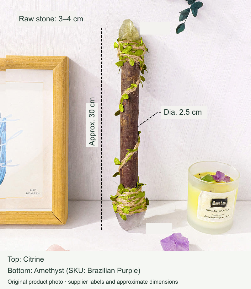【Citrine+Brazilian purple】Crystal Raw Stone Scepter original photo with English supplier labels and measurements