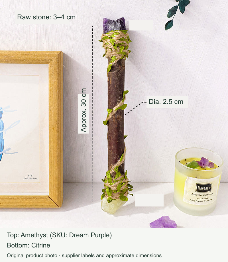 【Dream Purple+Citrine】Crystal Raw Stone Scepter original photo with English supplier labels and measurements