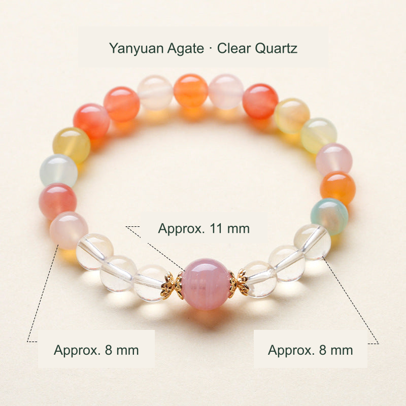 Single-loop multicolor bracelet with larger pink focal bead